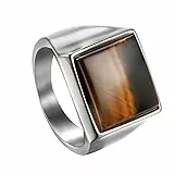 Flongo Herren Ring, Männer Ringe Tigerauge Silber Ton Hochzeit Verlobung Engagement Bandring Siegelring Daumenring Bequemlichkeit Passen Herren-Accessoires Größe 65