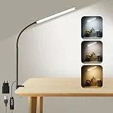 Akynite 54 LED Schreibtischlampe Klemmbar, Adapter Enthalten, 3 Farbwechsel & 10 Helligkeit, USB Klemmlampe mit Schalter, Schreibtisch Schwanenhals Lampe Klemme, Schwarz