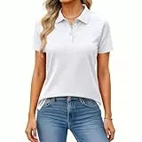 Damen Poloshirt Kurzarm Poloshirt Damen Baumwolle Kurzarm mit Knöpfen Tshirt Plein Buiness Basic Sommer mit Reverskrage Tshirt Damene Gemütlich Tailliert Weiß L