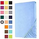 Heim24h Spannbettlaken 180x200cm bis 30 cm, Hellblau, 100% Baumwolle Bettlaken, Öko Tex Zertifiziert Jersey Spannbetttuch