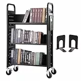 VEVOR Bibliothekswagen 790x385x1250mm Abräumwagen 3 Regale Bücherwagen Kohlenstoffstahl + kaltgewalzte Stahlplatte Servierwagen 150 kg Gewichtskapazität (50 kg pro Regal) inkl. 2 Buchstützen