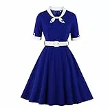 IBTOM CASTLE 1940er Jahre Kleid für Damen, Vintage Kurzarm A-Linie Cocktailkleid Passform und ausgestelltes Kleid Retro Fliege Swing Kleider mit Gürtel für Hochzeit Gäste Sommer Urlaub Tee Party,
