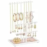 SONGMICS Schmuckständer, Schmuckhalter, Metallrahmen, Schmucktablett Samt, Schmuckaufbewahrung für Halsketten Armbänder Ohrringe Ohrstecker Ringe, Geschenkidee, mattweiß JJS036WG03