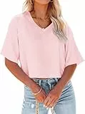 GeGekoko Damen V-Ausschnitt Cropped T Shirts Casual Sommer Crop Tops Halbarm Einfarbige Crop Baisc Tees