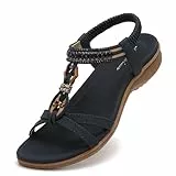 Littleplum Sandalen Damen Sommer Sandaletten Strand Zehentrenner Bohemian Flip Flops(Blau,38EU)