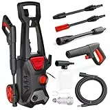 LEHMANN Jukon Hochdruckreiniger, 1600 W, 480 l/h Fördermenge, mit 5m Hochdruckschlauch, Pistole, Lanzen und eine Schaumlanze, Flächenreiniger mit 130 bar Druck für Haus, Garten und Auto
