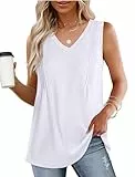 WIHOLL Tank Top Damen V-Ausschnitt Oberteile Ärmellose Elegant Tunika Shirt Weiß M