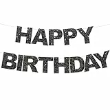 DecoGlee Schwarzes 'Happy Birthday'-Banner – vorbespannt, kein DIY-Schild – Geburtstagsbanner für Frauen, Kinder, Dekoration, Hintergrund
