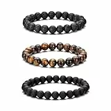 RANKEEF Perlenarmband Herren, 8 mm Perlenarmbänder Set, Stretch-Armbänder Herren, Verstellbares Schwarzes Kristall-Perlenarmband Perlen Armband Herren