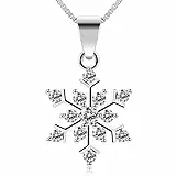 B.Catcher Schneeflocken-Halskette,Sterlingsilber mit 5A Zirkonia,21x15mm Schneeflocken-Anhänger,zart und funkelnd,ideal für Partys,Hochzeiten und Geschenk für Ehefrau,Mutter, Freundin,Tochter,Freundin