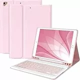 MMK Tastatur Hülle für iPad 10.2 Zoll(9/8/7 Generation), 7 Farben Beleuchtung & Multi Touch Trackpad & Auto Schlaf/Wach Funktion, Flip Stand Gehäuse mit Bleistifthalter, für iPad 10.2(2019/2020/2021)