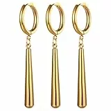 JewelryWe One Piece Herren: 3 Stück Gold Edelstahl Roronoa Zoro Creolen Huggie Ohrringe Clip On Hängende Anime Cosplay Schmuck für Lorenor Zorro Fans Anime-Liebhaber