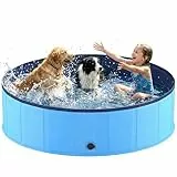 Hundepool faltbar aus kratzfestem PVC-Material, Ø 160 cm, Höhe 30 cm, Anti-Rutsch-Belag & Abflussstopfen für schnelle Entleerung, Keine Pumpe benötigt, robuster Kinderpool, Blau