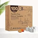 Ashlux Teelichter 100 Stück – Kerzen aus natürlichem Palmölwachs, paraffinfrei, 8 Std. Brenndauer – weiß, rußfrei & tropffrei – für Hochzeit, Party, Abendessen & Meditation