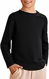 Haloumoning Jungen Langarm T-Shirt Kinder Rundhals Einfarbig Langarmshirt Basic Freizeit Oberteile Sport Tees Tops, Schwarz, 9-10 Jahre