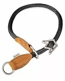 Rudelkönig Hundehalsband Emma - Elegantes Zugstopp Halsband aus Leder und Nylon - ø 12mm - Bequemes Retriever Halsband für mittelgroße Hunde in schwarz