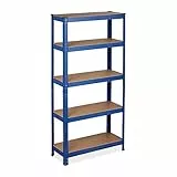 Relaxdays Schwerlastregal, HBT: 150 x 75 x 30 cm, Traglast: 875 kg, 5 Böden, zum Stecken, Keller & Garage, Stahl, blau