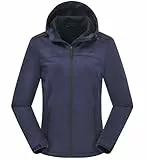 ATLASLAVA Damen Softshelljacke Wasserdichte Atmungsaktive Leichte Fleece Kapuze Übergangsjacke Laufen Wanderjacke BLUE XXL