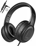awatrue Kinder Kopfhörer, Kabel Kinderkopfhörer mit Mikrofon, Over Ear Kopfhörer Kinder für Schule/Reisen/PC/Tablet, 85/94dB Lautstärkenbegrenzer, Stereo Sound, Faltbare, Audio-Sharing (Schwarz)