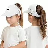 FakeFace Kinder Pferdeschwanz Baseballkappe, Mädchen Sommer Sonnenhut mit Zopf Loch, Herz-Stickerei UV-Schutz Schirmmütze, Verstellbare Basecap Sonnenkappe für 3-8 Jahre Sport Outdoor