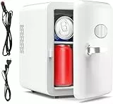 Vexloria Mini Kühlschrank, 4 Liter/ 6 Dosen Mini-Kühlschränke für Kosmetik, Getränke, 220V AC/ 12V DC Thermoelektrische Kühlung, Kleiner Kühlschrank für Schlafzimmer, Büro, Wohnheim, Auto (Weiß)