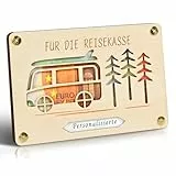 Frexpor Geldgeschenk Holz Grußkarte Camper im Kleinforma für Männer und Frauen, Personalisierte Geld Geschenke Verpackung für Hochzeit,Reise,Geburtstag,Jugendweihe,Taufe(Holzfarbe)