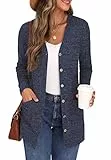 GRECERELLE Damen Lang Strickjacke Herbst Leichte mit Taschen und Knöpfen Weiche Long Elegant Gerippt Cardigan V-Ausschnitt Langarm über Top Kleid (02 Marineblau, XL)