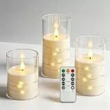 Da by 3 Stück Elfenbein LED Kerzen mit Feenlichtkette, Realistische Flackerflamme, Fernbedienung, Hitzebeständige Glas-Kerzen für Innen- & Außendekoration
