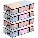 Dntorx 4 Stück 90L Unterbett Aufbewahrungsbox mit Deckel Groß, Transparente Unterbettkommode Faltbare Aufbewahrungstasche mit Griff, Unterbett Aufbewahrung für Bettdecken Kissen Kleidung Aufbewahrung