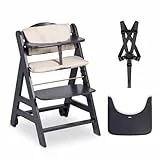 hauck Beta+, Dark Grey - Mitwachsendes Kinderhochstuhl Set ab 6 Monaten bis 90 kg mit Rädern, Sitzkissen, Großes Essbrett, Kleiner Schutzbügel, 5 Punkt Gurt Sicherheitsgurt & Schrittgurt