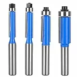 4 Stück Bündigfräser 8mm Schaft, Bündigfräser Fräser Set, Doppelseitiger Fräser mit Lagern, Blauer Bündigfräser, für Holzbearbeitungswerkzeuge Zum Schneiden, Trimmen (4)