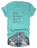 Damen Shirt Locker sitzendes kurzärmliges Damen T-Shirt mit modischem MA Mama Mom Buchstabendruck für stilvolle Alltagsoutfits (Light Blue, M)