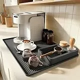 XIAPIA Kaffeemaschine Unterlage mit Tamperstation für De'Longhi, Philips, LatteGo, Ninja 60x40cm, Silikonmatte für Siebträger Kaffeevollautomat Kaffeemühle, Erhöhter Rand & Rutschfeste Abtropfmatte