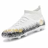 Unitysow Fußballschuhe für Herren, High-Top-Astroturf-Sneaker, Fußballschuhe, professionelle Leichtathletik-Sneaker, Teenager-Sport-Fußballschuhe, weiß, 41 1/3 EU