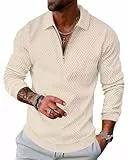 LAOARA Pullover Herren Half Zip Sweatshirt Langarm Poloshirts Winter Ohne Kapuze Stehkragen Reißverschluss Weiß 3XL