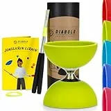 Diabolo Freizeitsport Jonglier-Set Pro mit kugelgelagertem Diabolo (hellgrün), Aluminium Handsticks, Ersatzschnur (160cm), Anleitung, tolles Geschenk