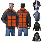 UHouse Beheizbare Jacke Herren Winter Heizjacke mit 27 Heizzonen Elektrische Beheizte Winterjacke USB Beheizbar Steppjacke mit Kapuze Wärme Kapuzenjacke Wanderjacke Männer Funktionsjacke Schwarz L