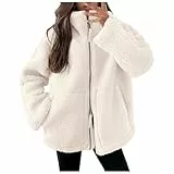 Fulidngzg Teddyjacke Damen Winter Teddyfleece Jacke Doppelschieber Reißverschluss Winterjacke Thermal Teddy Wintermantel Einfarbig Revers Fleecejacke Flauschig Plüschjacke Outdoor Fleecemantel