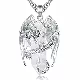 INFUSEU Drachen Kette, Kristall Halskette Nordischer Drache Eingewickelt Zylinder Edelstein Transparente Kristalle Vintage Anhänger Sechseckiger Heilkristall Geschenk für Männer Frauen