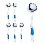 Relaxdays Spülbürste 6er Set, mittelharte Borsten, Griff gummiert, Kunststoff Küchenbürste, zum Aufhängen, weiß-blau