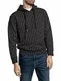 Armani Exchange Men's Essential, All Over Logo Hooded Sweatshirt, Black/Black Allover, XL