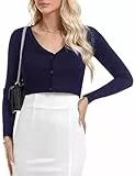 Irevial Damen Bolero Festlich Langarm Elegant Bolerojacke Kurze Lässige Strickjacke Shrug Solid Cardigan Top Navy Blau L