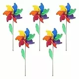 5 Stück Windspiel Holzstange Regenbogen Windmühle Kunststoff Regenbogen Windmühle für Kinder Party Camping Picknick oder Garten DIY Rasen Dekorationen