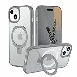 HGH Hülle für iPhone 15 6,1 Zoll mit Ständer für MagSafe, Hülle mit Ring Ständer,Transluzente Matt Rückseite Dünn Stoßfest Handyhülle für iPhone 15 (Titan Grau)