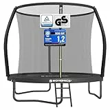 SONGMICS Trampolin 244 cm d, Gartentrampolin für Kinder mit Sicherheitsnetz, 180 cm hohe Gebogene Stangen, Randabdeckung, Leiter, Stahlrahmen, schwarz STR082BZ01