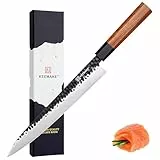 KEEMAKE Sashimi Sushi Messer, Japanisches Messer Fischmesser 25 cm Klinge aus hochwertigem Edelstahl mit Holzgriff, scharfes Wasabi Yanagiba Messer Kochmesser
