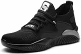 Mitudidi Arbeitsschuhe Herren Damen Sicherheitsschuhe Leicht mit Stahlkappe Stahlkappenschuhe Sportliche Schutzschuhe Atmungsaktiv Rutschfest Schwarz Grau 38 EU