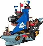 Fisher-Price Imaginext Haimaul-Piratenschiff-Spielset mit 2 Actionfiguren, Spielzeugboot mit beweglichem Haimaul und Starter sowie 12 Zubehörteilen, JLC50