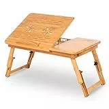 Laptoptisch für Bett Höhenverstellbar und Klappbar Betttisch Notebooktisch Bambus Betttablett mit Schublade Laptopständer Serviertablett Tablett Frühstückstablett