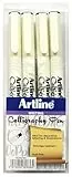Artline Kalligrafie Set - 4 schwarze Kalligrafie-Stifte mit verschiedenen Federgrößen (1, 2, 3 & 4mm). Kalligraphie-Stifte zum Schreiben und Illustrieren. Wasserfeste Tinte - Artline Schreibstifte